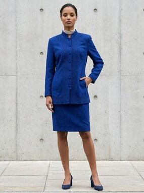Santa Fe blue brocade dress looks like 2 piece suit (14) Barely worn in EUC